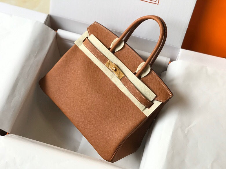 Warm Golden Brown Structured Tote Handbag With Gold Turn Lock and Dual Rolled Top Handles