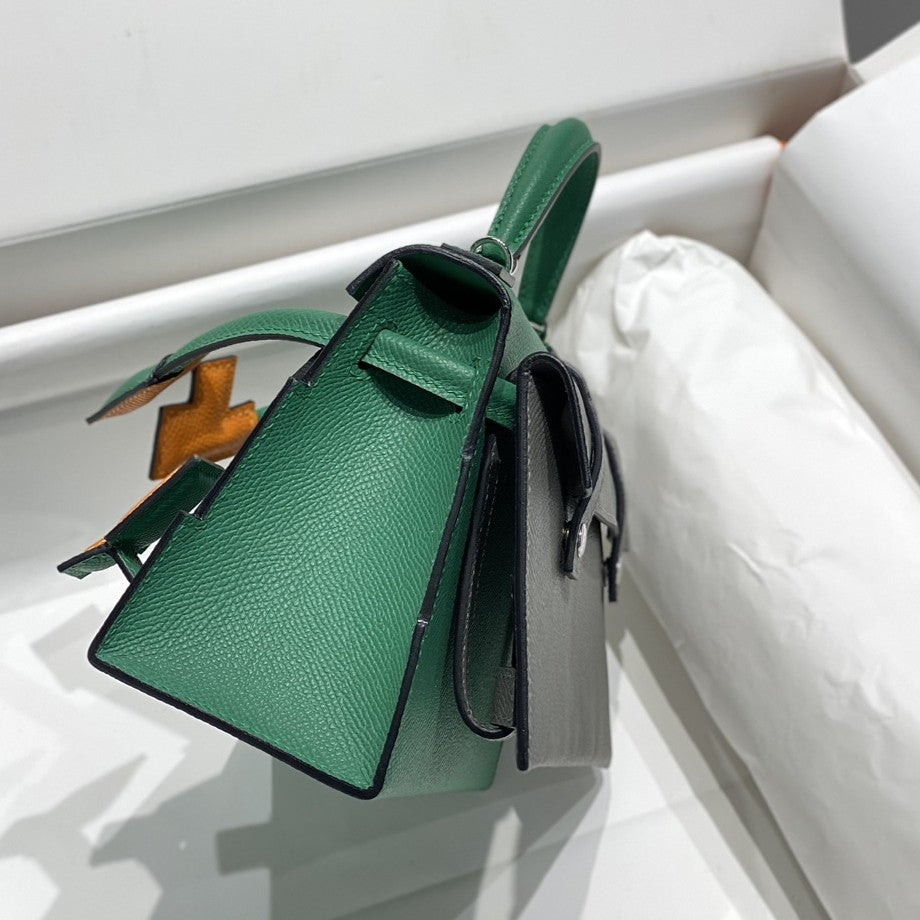 Vibrant Velvet Green Mosaic Patch Mini Handbag With Silver Turn Lock and Detachable Wide Shoulder Strap