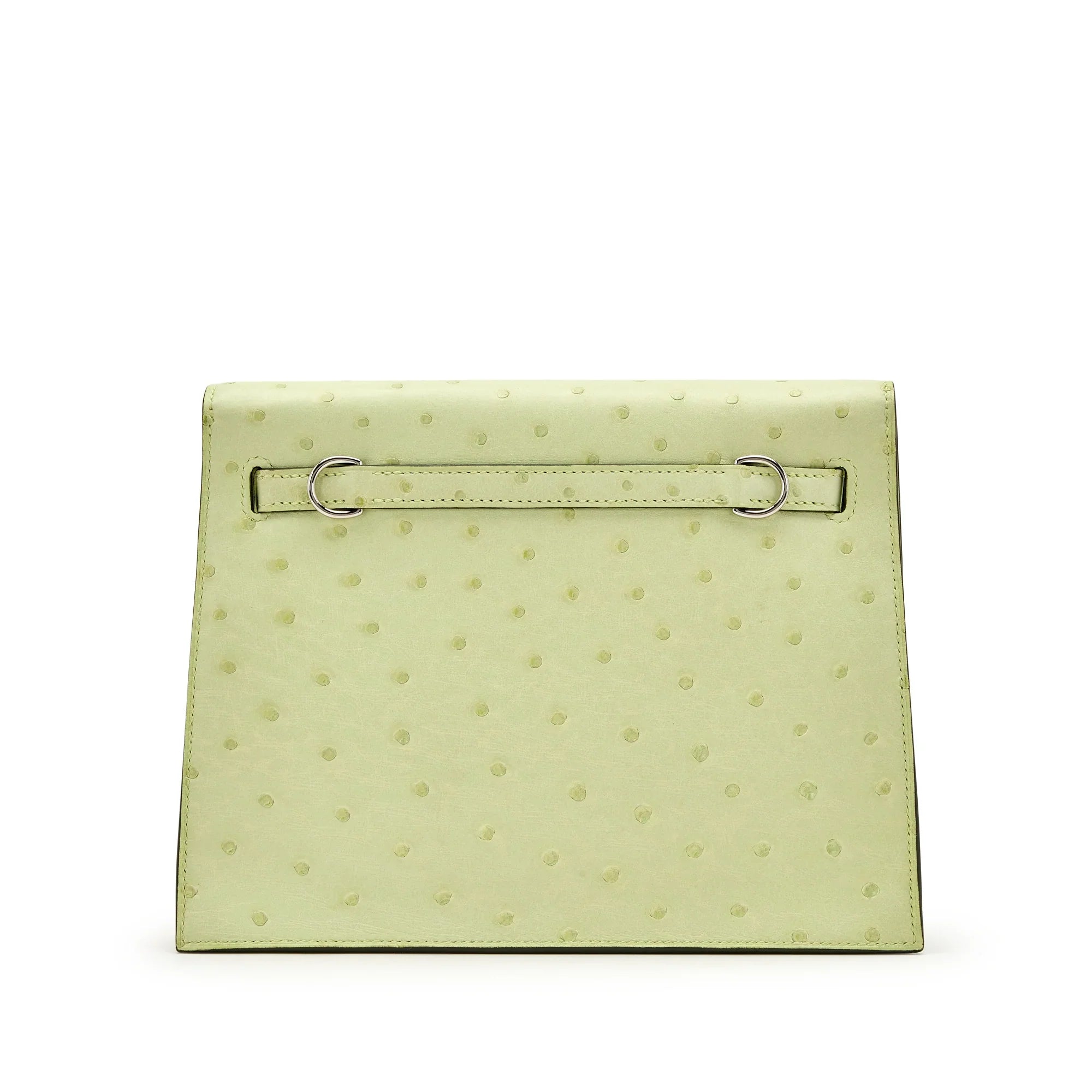 Fresh Bud Yellow Ostrich Leather Flap Belt Crossbody Bag With Silver Turn Lock & Adjustable Matching Leather Strap