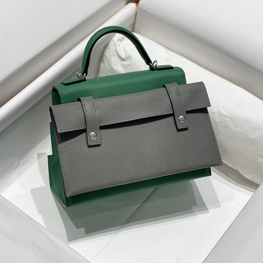 Vibrant Velvet Green Mosaic Patch Mini Handbag With Silver Turn Lock and Detachable Wide Shoulder Strap