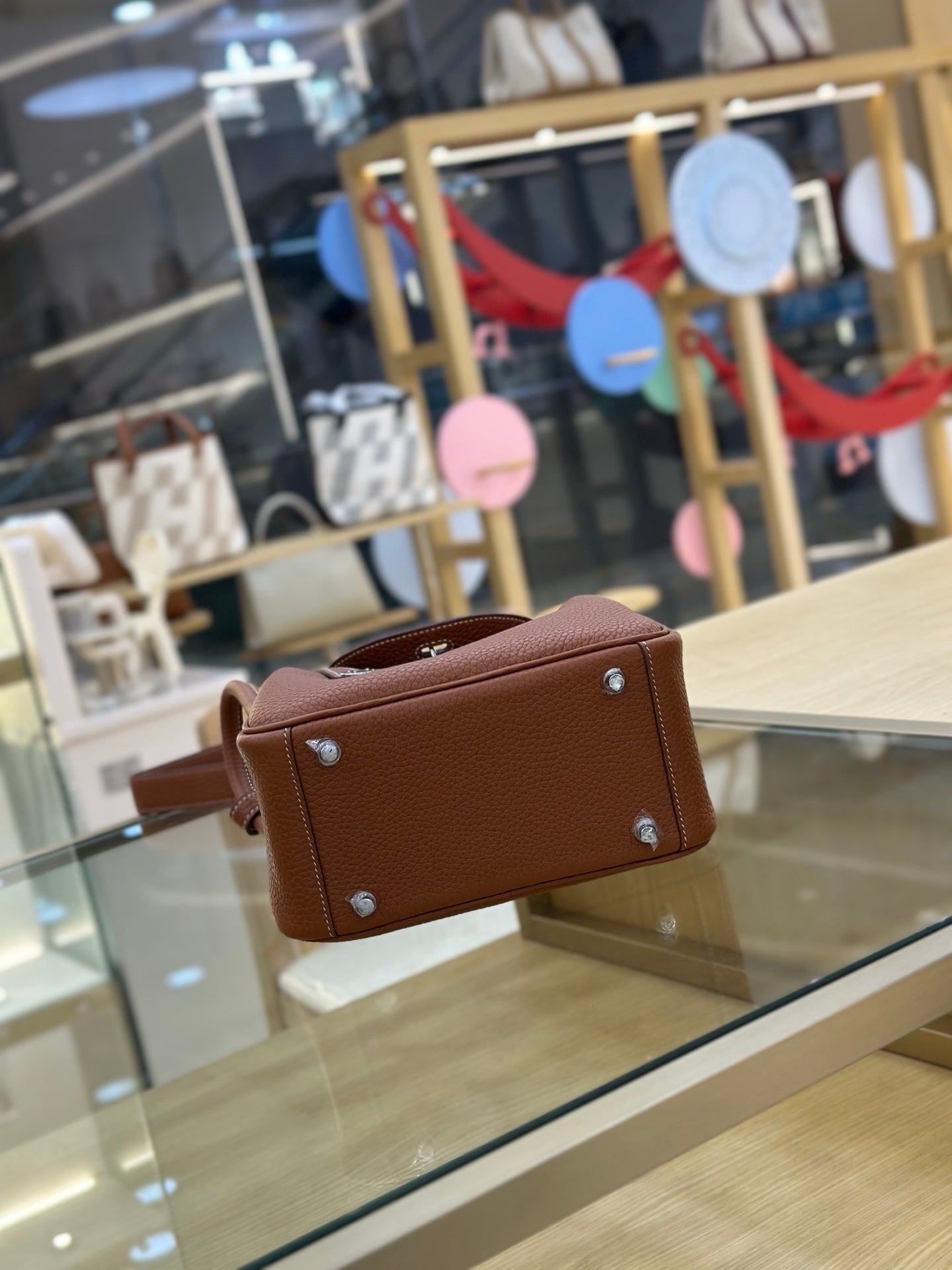 Warm Golden Brown Soft Grain Mini Shoulder Bag With Mixed Silver & Gold Metal Twist Lock and Adjustable Wide Strap