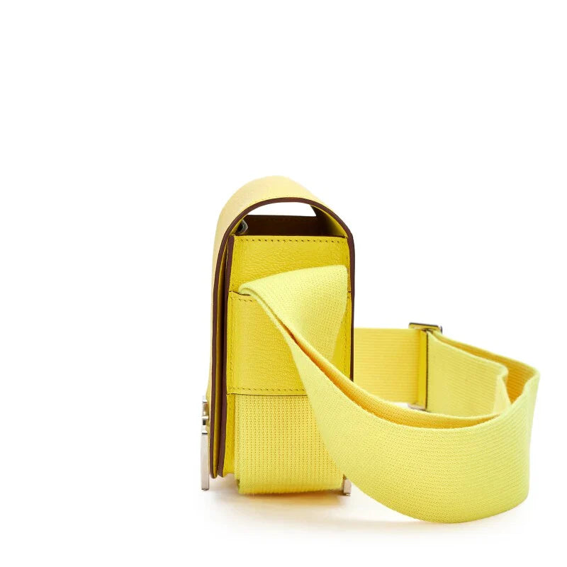 Bright Lemon Citron Yellow Square Flap Crossbody Bag With Geometric Gold Magnetic Buckle & Wide Canvas Shoulder Strap
