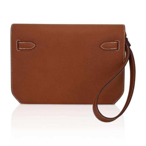 Vintage Fauve Brown Flat Flap Wrist Pouch With Silver Turn Lock & Detachable Leather Wrist Lanyard